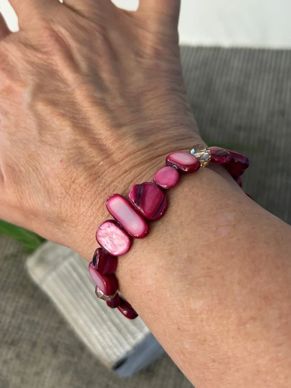 Elegant Pink Shell Bead Stretch Bracelet beachy vibes